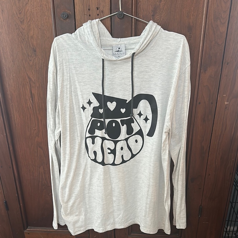 Light grey Graphic Hoodie with Black Pothead Coffee Print